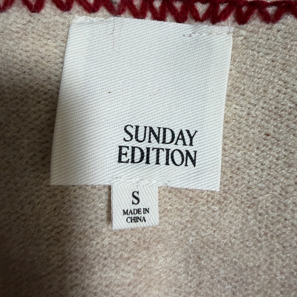 Sunday Edition Tie Front Cardigan Women Small Cream Burgundy Trim Cozy Boutique - Picture 9 of 11